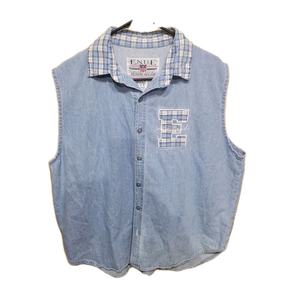 Vtg ENUF Internationale Large Denim Gray Sleeveless Unisex